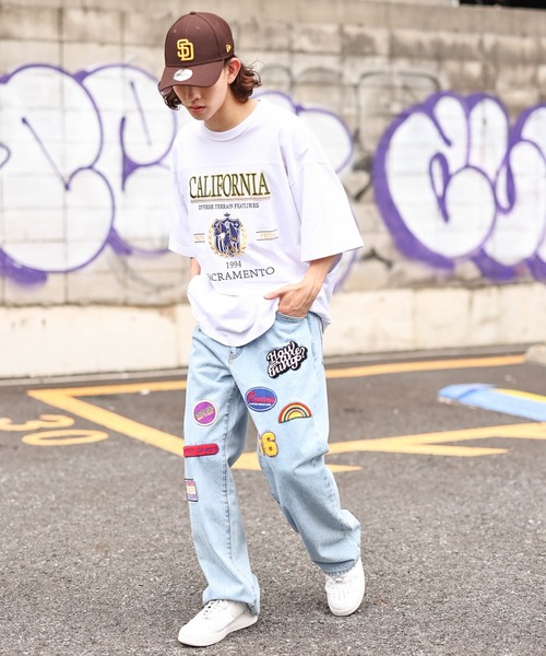 WEGO（ウィゴー）の「WEGO/ワッペンデニムワイドパンツ（デニムパンツ・メンズ・ライトインディゴブルー/インディゴブルー・MEDIUM/LARGE）」の4枚目の写真