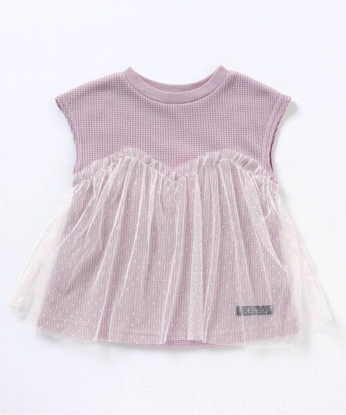 BREEZE（ブリーズ）の「チュールドッキングワッフルTシャツ（Tシャツ/カットソー・キッズ・ブラック/ブラウン/ピンク/サックスブルー・120/130/140/110/100/80/90）」の4枚目の写真