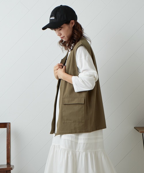 CIAOPANIC TYPY（チャオパニックティピー）の「□【一部SHOP限定】コットンツイルzipupミリタリーベスト（ベスト・メンズ・ブラック/ベージュ/カーキ・M/L）」の5枚目の写真