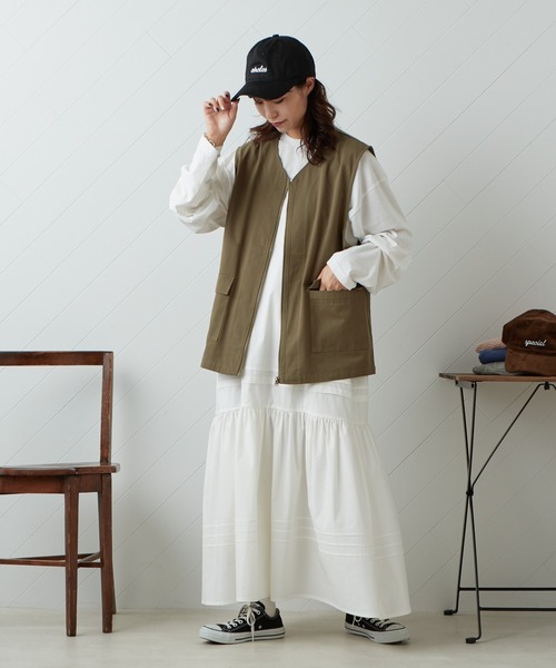 CIAOPANIC TYPY（チャオパニックティピー）の「□【一部SHOP限定】コットンツイルzipupミリタリーベスト（ベスト・メンズ・ブラック/ベージュ/カーキ・M/L）」の16枚目の写真