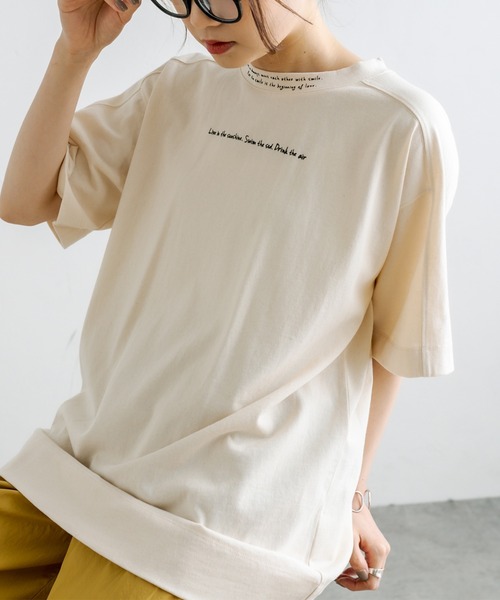 PUAL CE CIN（ピュアルセシン）の「ロゴフロッキー／刺繍Tシャツ（Tシャツ/カットソー・レディース・ベージュ/ピンク/ブルー/ナチュラル・FREE）」の22枚目の写真