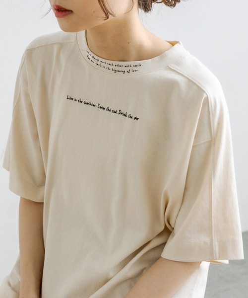PUAL CE CIN（ピュアルセシン）の「ロゴフロッキー／刺繍Tシャツ（Tシャツ/カットソー・レディース・ベージュ/ピンク/ブルー/ナチュラル・FREE）」の19枚目の写真