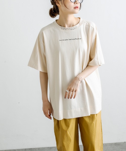 PUAL CE CIN（ピュアルセシン）の「ロゴフロッキー／刺繍Tシャツ（Tシャツ/カットソー・レディース・ベージュ/ピンク/ブルー/ナチュラル・FREE）」の10枚目の写真