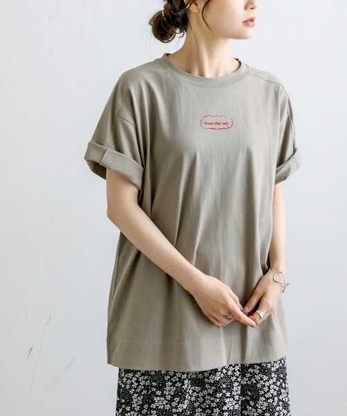 PUAL CE CIN（ピュアルセシン）の「ロゴフロッキー／刺繍Tシャツ（Tシャツ/カットソー・レディース・ベージュ/ピンク/ブルー/ナチュラル・FREE）」の13枚目の写真