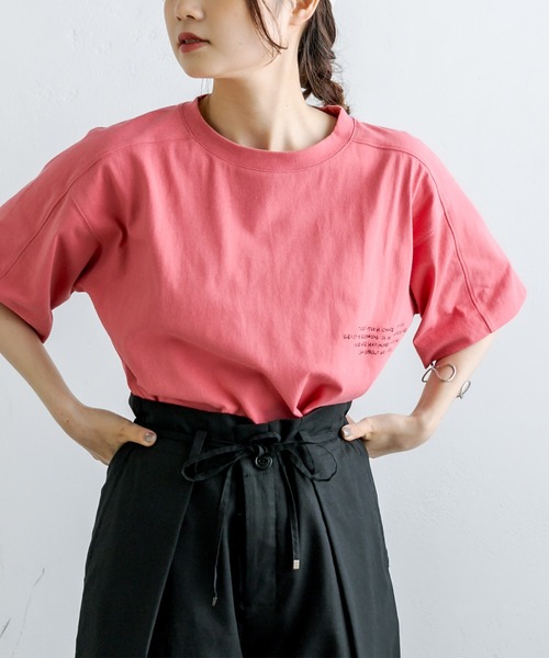 PUAL CE CIN（ピュアルセシン）の「ロゴフロッキー／刺繍Tシャツ（Tシャツ/カットソー・レディース・ベージュ/ピンク/ブルー/ナチュラル・FREE）」の20枚目の写真