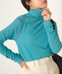 forksy. | 【forksy.】配色ステッチシアーリブタートルネックプルオーバー(Tシャツ/カットソー)