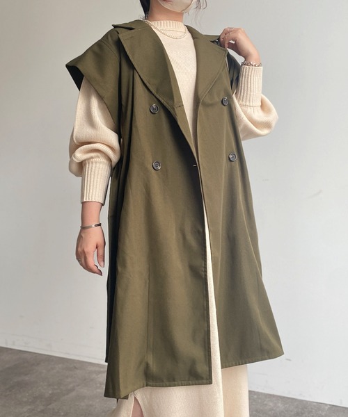 CPCM(シーピーシーエム)の「2WAYポンチョ風ハトメトレンチ(トレンチコート・レディース・ベージュ/ブラウン/カーキ・FREE)」の1枚目の写真