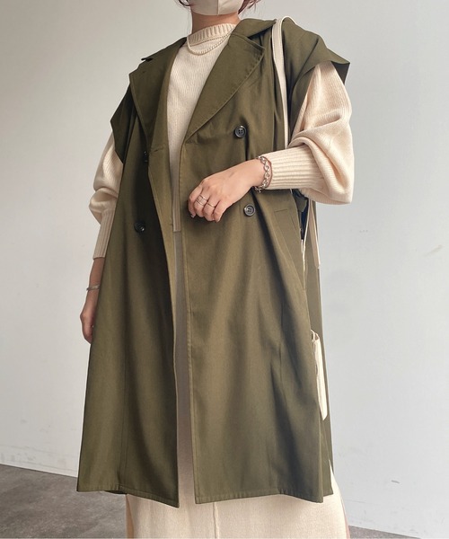 cpcm トレンチ風コート 最終処分トレンチコート風Aラインウールコート １サイズ ケープ付