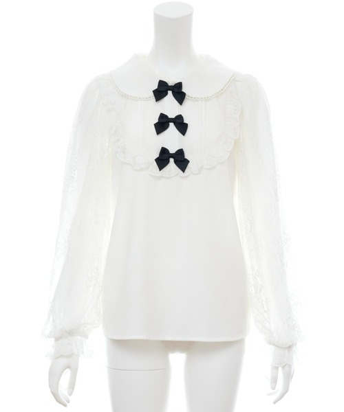Secret Honey（シークレットハニー）の「三連リボン袖レースブラウス（シャツ/ブラウス・レディース・ブラック/オフホワイト・MEDIUM）」の5枚目の写真
