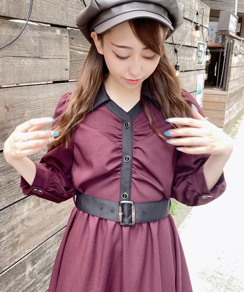 TORTE（トルテ）の「シャツギャザーワンピース（ワンピース・レディース・ホワイト系その他/ブラック系その他/グリーン系その他/ライトグリーン/レッド系その他・FREE）」の5枚目の写真