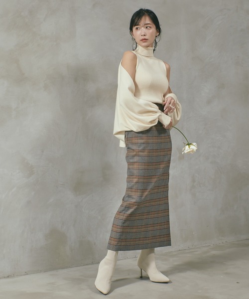 qumerry.(キュメリ)の「チェックタイトロングスカート(スカート・レディース・スモークグレー/ブラウン・SMALL/MEDIUM)」の1枚目の写真