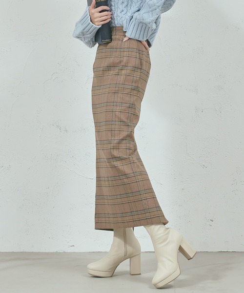 qumerry.(キュメリ)の「チェックタイトロングスカート(スカート・レディース・スモークグレー/ブラウン・SMALL/MEDIUM)」の2枚目の写真