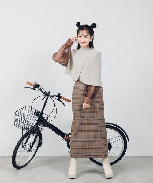 qumerry.(キュメリ)の「チェックタイトロングスカート(スカート・レディース・スモークグレー/ブラウン・SMALL/MEDIUM)」の4枚目の写真