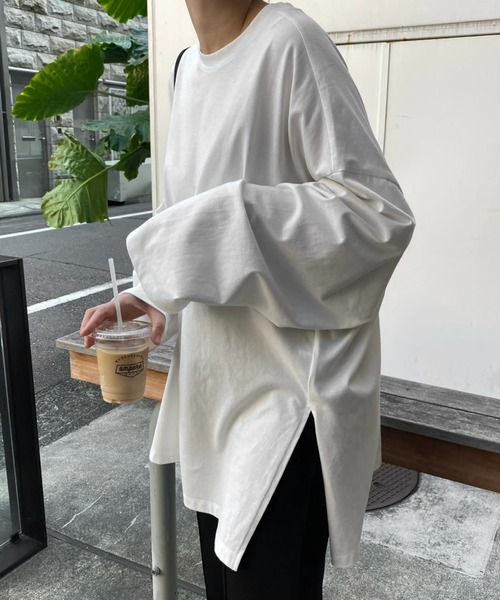 WILLFULLY（ウィルフリー）の「side cut generous long T（Tシャツ/カットソー・レディース・ホワイト/ブラック/オートミール・FREE）」の6枚目の写真