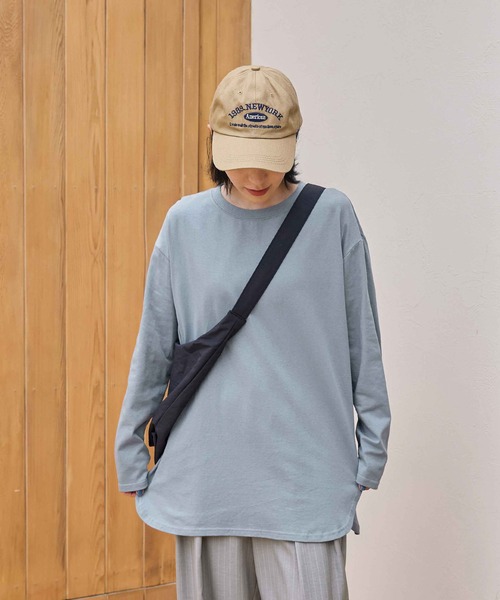 CHAN ME(チャンミ)の「綿100%ラウンドヘムオーバーTシャツ(Tシャツ/カットソー・レディース・ピンク/ブラック/ホワイト/ベージュ/カーキ/ホワイト×ブラック/チャコール/ブルー/アイボリー/ベビーピンク/ネイビー・X-LARGE/MEDIUM/LARGE/SMALL)」の9枚目の写真