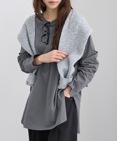 CHAN ME(チャンミ)の「綿100%ラウンドヘムオーバーTシャツ(Tシャツ/カットソー・レディース・ピンク/ブラック/ホワイト/ベージュ/カーキ/ホワイト×ブラック/チャコール/ブルー/アイボリー/ベビーピンク/ネイビー・X-LARGE/MEDIUM/LARGE/SMALL)」の4枚目の写真