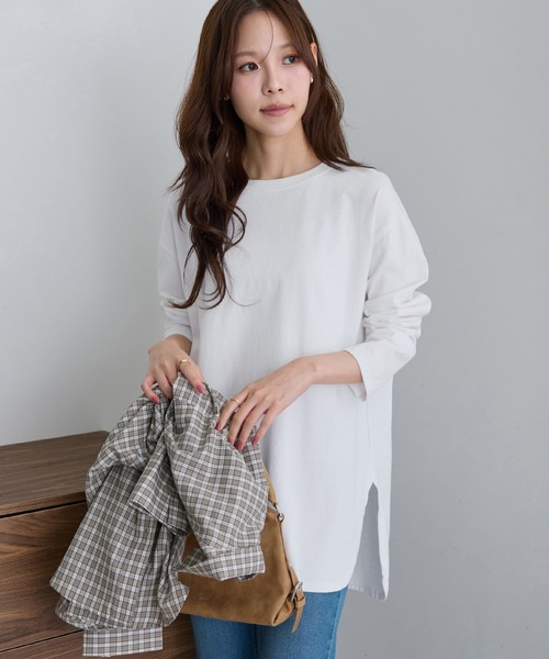 CHAN ME(チャンミ)の「綿100%ラウンドヘムオーバーTシャツ(Tシャツ/カットソー・レディース・ピンク/ブラック/ホワイト/ベージュ/カーキ/ホワイト×ブラック/チャコール/ブルー/アイボリー/ベビーピンク/ネイビー・X-LARGE/MEDIUM/LARGE/SMALL)」の20枚目の写真
