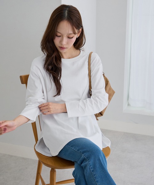 CHAN ME(チャンミ)の「綿100%ラウンドヘムオーバーTシャツ(Tシャツ/カットソー・レディース・ピンク/ブラック/ホワイト/ベージュ/カーキ/ホワイト×ブラック/チャコール/ブルー/アイボリー/ベビーピンク/ネイビー・X-LARGE/MEDIUM/LARGE/SMALL)」の18枚目の写真