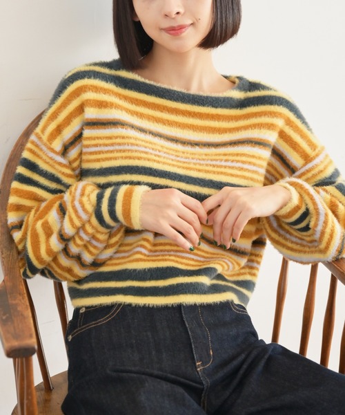 FREE'S MART（フリーズマート）の「シャギーボーダーショート丈ニット（ニット/セーター・レディース・ブルー系その他/イエロー系その他/ピンク系その他・FREE）」の19枚目の写真