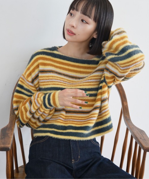FREE'S MART（フリーズマート）の「シャギーボーダーショート丈ニット（ニット/セーター・レディース・ブルー系その他/イエロー系その他/ピンク系その他・FREE）」の17枚目の写真