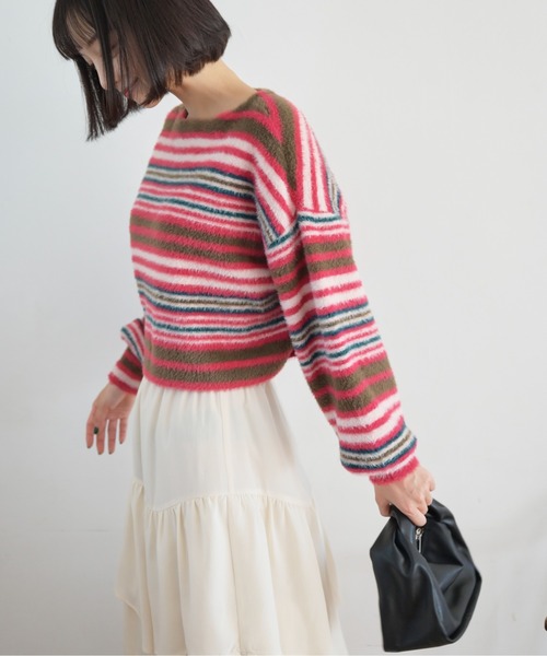 FREE'S MART（フリーズマート）の「シャギーボーダーショート丈ニット（ニット/セーター・レディース・ブルー系その他/イエロー系その他/ピンク系その他・FREE）」の10枚目の写真