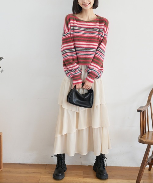 FREE'S MART（フリーズマート）の「シャギーボーダーショート丈ニット（ニット/セーター・レディース・ブルー系その他/イエロー系その他/ピンク系その他・FREE）」の21枚目の写真