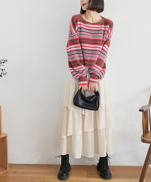 FREE'S MART（フリーズマート）の「シャギーボーダーショート丈ニット（ニット/セーター・レディース・ブルー系その他/イエロー系その他/ピンク系その他・FREE）」の4枚目の写真