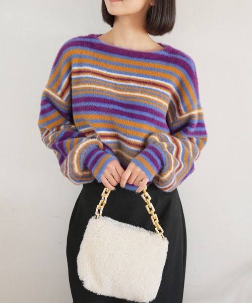 FREE'S MART（フリーズマート）の「シャギーボーダーショート丈ニット（ニット/セーター・レディース・ブルー系その他/イエロー系その他/ピンク系その他・FREE）」の11枚目の写真