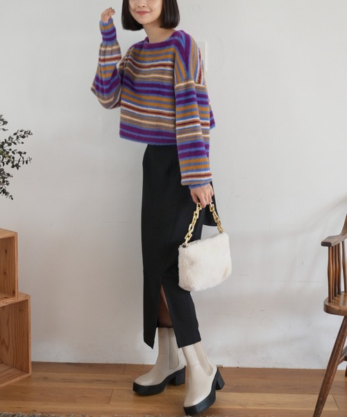 FREE'S MART（フリーズマート）の「シャギーボーダーショート丈ニット（ニット/セーター・レディース・ブルー系その他/イエロー系その他/ピンク系その他・FREE）」の20枚目の写真