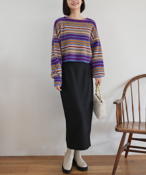 FREE'S MART（フリーズマート）の「シャギーボーダーショート丈ニット（ニット/セーター・レディース・ブルー系その他/イエロー系その他/ピンク系その他・FREE）」の14枚目の写真