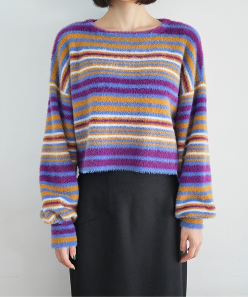 FREE'S MART（フリーズマート）の「シャギーボーダーショート丈ニット（ニット/セーター・レディース・ブルー系その他/イエロー系その他/ピンク系その他・FREE）」の12枚目の写真