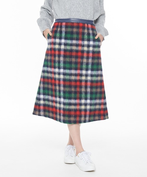 Arnold Palmer（アーノルドパーマー）の「ビッグハウスチェック シャギーメルトン スカート（スカート・レディース・ベージュ/ネイビー・M/L）」の2枚目の写真