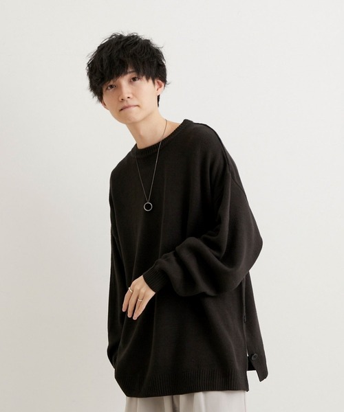 JUNRED(ジュンレッド)の「こめ×JUNRed サイドボタンルーズニットプルオーバー(ニット/セーター・メンズ・チャコールグレー/ワイン/ブルー系その他4・S/M/L)」の4枚目の写真