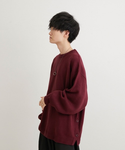 JUNRED(ジュンレッド)の「こめ×JUNRed サイドボタンルーズニットプルオーバー(ニット/セーター・メンズ・チャコールグレー/ワイン/ブルー系その他4・S/M/L)」の7枚目の写真