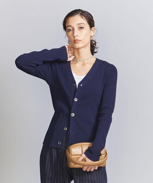 UNITED ARROWS ハイツイストコットン Vネック ロングカーディガン シルクリブ Vネック ロングカーディガン