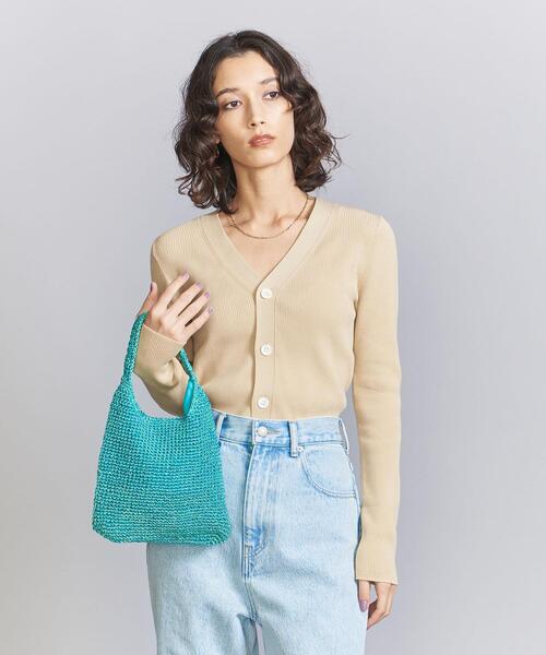 UNITED ARROWS ベージュ Vネックカーディガン　リブ UNITED ARROWS カーディガン シルクリブ Vネック レディース