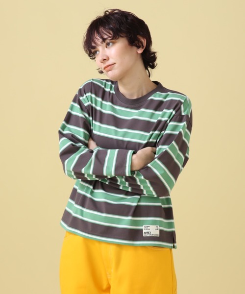 AVIREX(アヴィレックス)の「BORDER TOPS/ ボーダートップス(Tシャツ/カットソー・レディース・グリーン/ライム・F)」の1枚目の写真