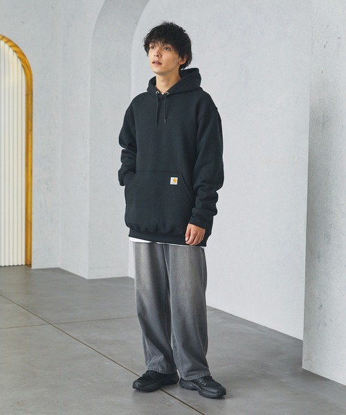 Carhartt（カーハート）の「Carhartt カーハート ルーズフィットミッドウエイトプルパーカー（パーカー・メンズ・チャコールグレー/ブラック/ライトグレー系1/ブラック系1/オレンジ/ヘザーグレー/イエロー/ネイビー・S/M/L/XL）」の14枚目の写真