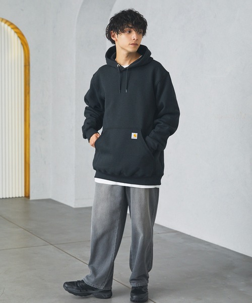 Carhartt（カーハート）の「Carhartt カーハート ルーズフィットミッドウエイトプルパーカー（パーカー・メンズ・チャコールグレー/ブラック/ライトグレー系1/ブラック系1/オレンジ/ヘザーグレー/イエロー/ネイビー・S/M/L/XL）」の15枚目の写真