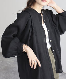 前開きギャザースリーブブラウス