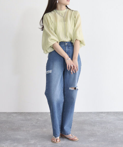 fredy emue(フレディエミュ)の「前開きギャザースリーブブラウス(シャツ/ブラウス・レディース・ブラック/アイボリー/サックスブルー/ラベンダー/ライトグリーン・38)」の6枚目の写真