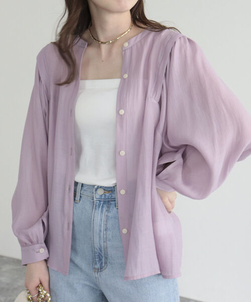 fredy emue(フレディエミュ)の「前開きギャザースリーブブラウス(シャツ/ブラウス・レディース・ブラック/アイボリー/サックスブルー/ラベンダー/ライトグリーン・38)」の21枚目の写真