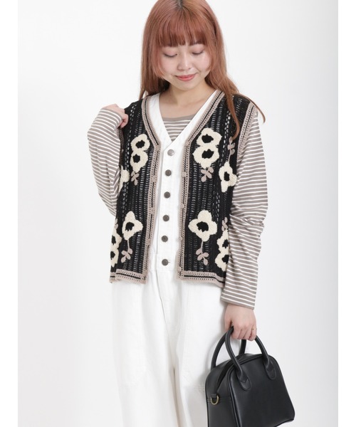 Samansa Mos2（サマンサ モスモス）の「さがら刺繍ニットベスト（ベスト・レディース・ベージュ/キナリ/ブラック・ﾌﾘ-）」の20枚目の写真