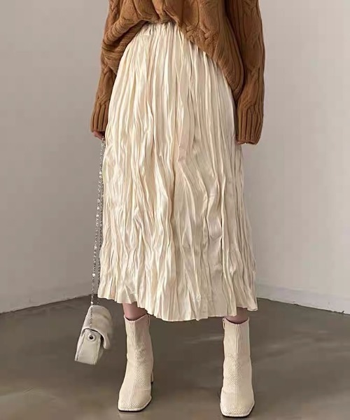 SEN TOKYO(セントーキョー)の「ふわっとエアリー。レトロプリーツミドル丈スカート(スカート・レディース・ブラック/アイボリー・FREE)」の2枚目の写真