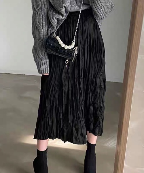 SEN TOKYO(セントーキョー)の「ふわっとエアリー。レトロプリーツミドル丈スカート(スカート・レディース・ブラック/アイボリー・FREE)」の11枚目の写真