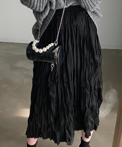 SEN TOKYO(セントーキョー)の「ふわっとエアリー。レトロプリーツミドル丈スカート(スカート・レディース・ブラック/アイボリー・FREE)」の4枚目の写真