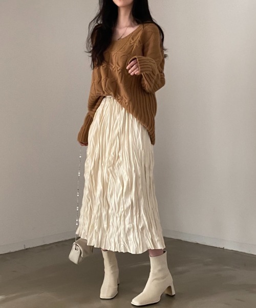 SEN TOKYO(セントーキョー)の「ふわっとエアリー。レトロプリーツミドル丈スカート(スカート・レディース・ブラック/アイボリー・FREE)」の15枚目の写真