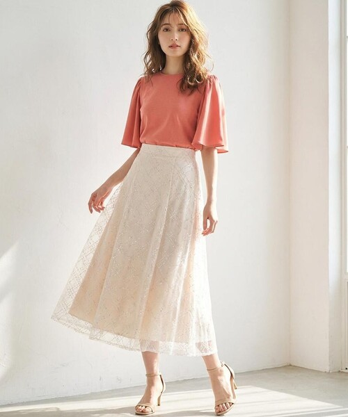 Feroux(フェルゥ)の「【UVケア】ジョーゼットフレアスリーブ Tシャツ(Tシャツ/カットソー・レディース・ホワイト系/スカイブルー系/ブラック系/ピンク系・F)」の5枚目の写真