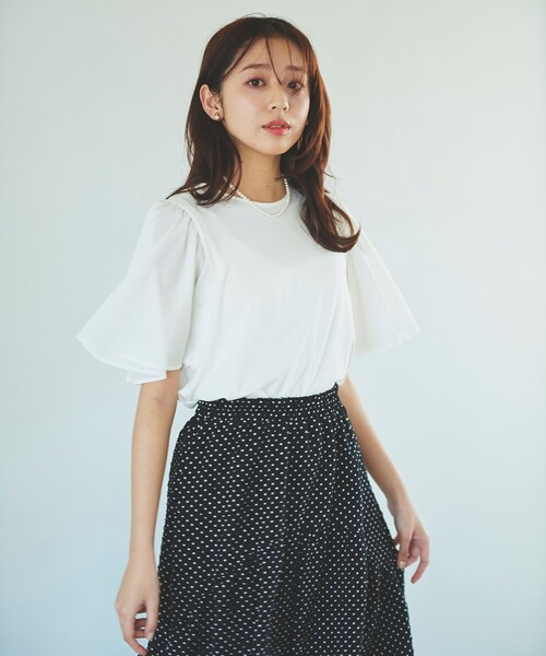 Feroux(フェルゥ)の「【UVケア】ジョーゼットフレアスリーブ Tシャツ(Tシャツ/カットソー・レディース・ホワイト系/スカイブルー系/ブラック系/ピンク系・F)」の10枚目の写真