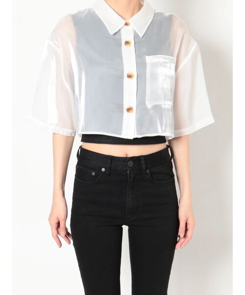 MURUA（ムルーア）の「ハーフスリーブシャイニーシアーシャツ（シャツ/ブラウス・レディース・ホワイト/ブラック/カーキ・FREE）」の17枚目の写真